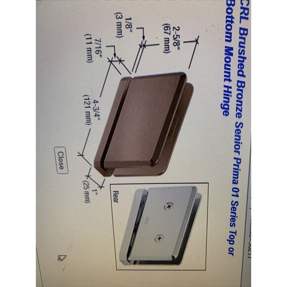 CRL Brushed Bronze Senior Prima 01 Series Top Or Bottom Mount Hinge SRPPH01BBRZ - Picture 8 of 8